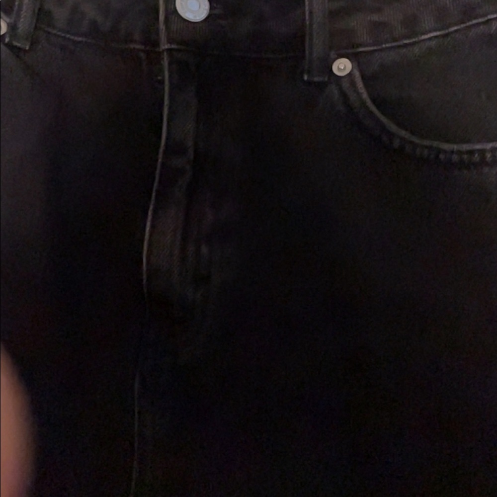 TopShop Black Denim Moto Raw Hem Skirt - Picture 4 of 5